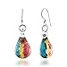 925 Sterling Silver Hand Blown Murano Glass Rasta Reggae Puff Teardrop Dangle Hook Earrings