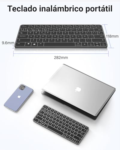 EASYTAO Teclado Inalambrico, Bluetooth & 2.4G, Cambio de 4 Dispositivos, Teclado Inalámbrico Recargable USB-C, Español con Ñ, Ultradelgado/Silencioso/Portátil, Windows, macOS, iPadOS, Android(Negro)
