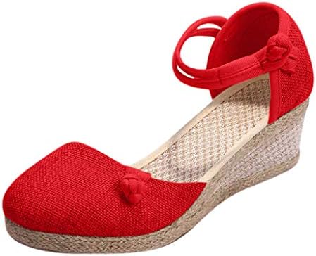 Women Ladies Retro Linen Shoes,LuluZanm Canvas Wedge Round Toe Casual Sandals Singles Shoes