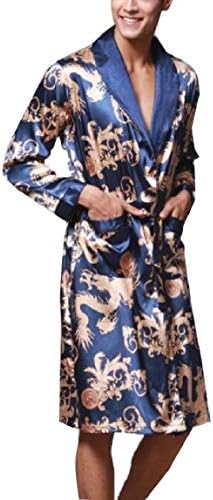 Qiangjinjiu Mens Silk Satin Robe Dragon Luxurious Silk Long Sleeve House Kimono Bathrobe