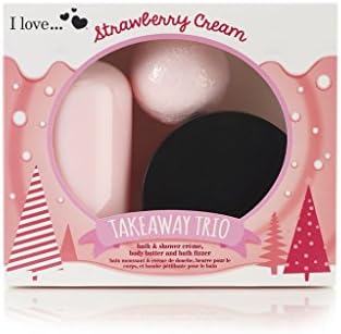 I Love Cosmetics | Strawberry Cream Takeaway Trio Christmas Gift Set | Contains A beautifully Scented Bath & Shower Gel, A Scrumption Body Butter and A Seasonall Scented Bath Bomb