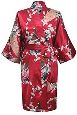 Coac3 Silk Satin Wedding Bride Robe Floral Bathrobe Short Kimono Robe Dressing Gown For Women As The Photo show4 4XL