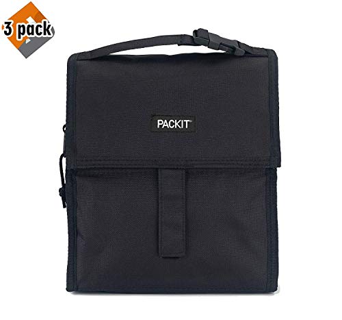 PackIt Freezable Lunch Bag with Zip Closure, Black, 3 Pack - Thumbnail 3