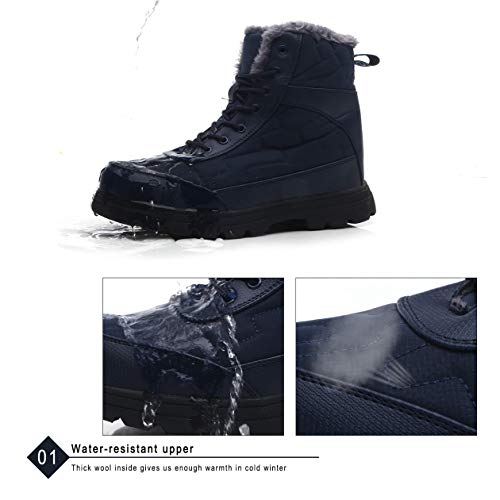 EXEBLUE Winter Snow Boots Water-Resistant Mid Calf Booties for Men Women Outdoor Lightweight Ankle Boots with Full Fur Blue