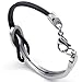 KONOV Mens Womens Leather Stainless Steel Bracelet, Infinity Cuff Bangle, Black Silver