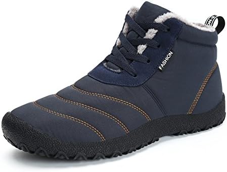 1994Fashion Men’s Fur Lined Waterproof Snow Boots Anti Slip Lace Up Ankles Winter Shoes-Dark Blue-40