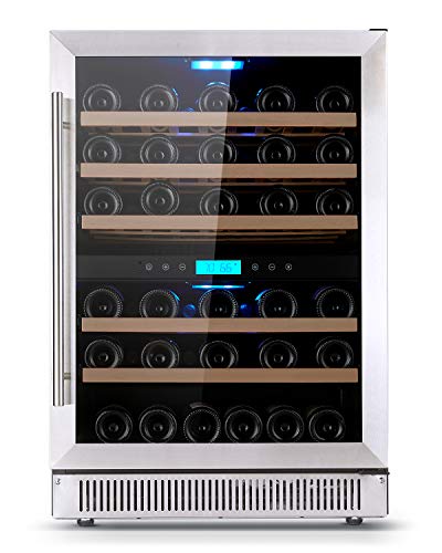 Amaste-Wine-Fridge-51-Bottle-Dual-Zone-Wine-Cooler-24-Bulit-in-or-Freestanding-Wine-Refrigerator-with-Double-Pane-Anti-UV-RaysAnti-frost-Tempered-Glass-Door-Quiet-Compressor-Wooden-Shelves-Blue-LED-Li