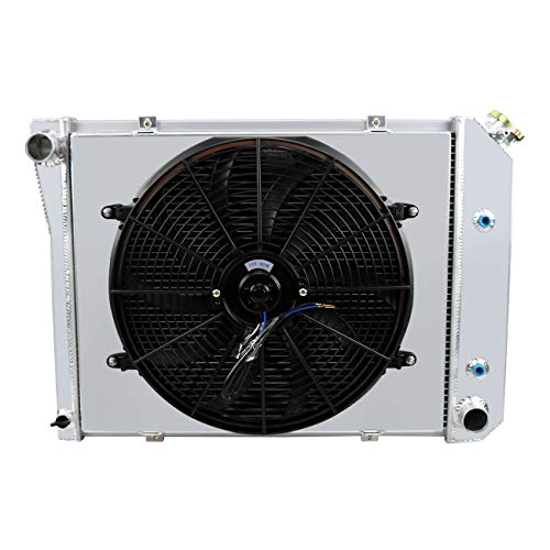 Primecooling 3 Row All Aluminum Radiator +Fan (16 Inches Dia.) w/Shroud for 1969-74 Nova/Firebird, 1971-73 Camaro/Impala Caprice, Multiple GM Models