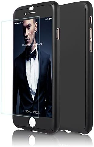 iPhone 6 Case, DecaStars [Ultra-Thin Series] 2-in-1 Full-Body Protective Back Cover [Slim Fit] with Tempered Glass Screen Protector for Apple iPhone 6 Case & iPhone 6s Case 4.7" - Black