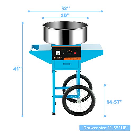 Nurxiovo Commercial Cotton Candy Machine Electric 20Inch Candy Floss Maker with Cart Stainless Steel with Big Drawer for Various Parties,Blue