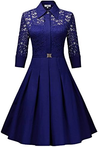 Zadachiel Women's 3/4 Sleever Retro Lace Flare Party Swing Dress