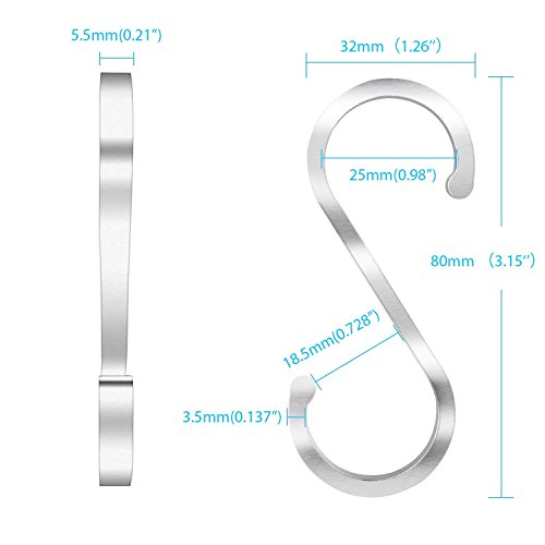 ACMETOP S Shape Hooks Heavy-duty Hanging Hooks for Kitchenware Spoons Pans Pots Utensils Bags Towels Plants Gardening Tools Shower Curtains (10 Pack, Silver) - Thumbnail 3