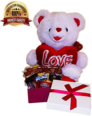 Teddy Bear Gourmet Coffee &amp; Chocolate Valenties Day Gift Box - Hershey, Ghirardelli and Lindt Chocolates - 20 Piece Valentines Bundle