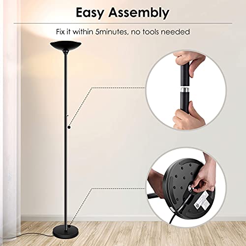 BoostArea Torchiere Floor Lamp, 24W Super Bright LED Standing Lamp