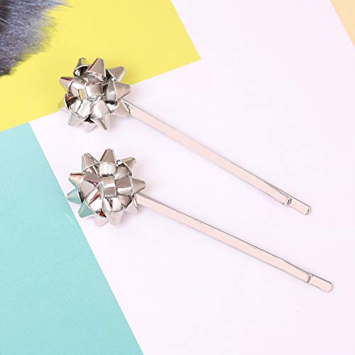 Christmas Gift Bow Hair Clip Hairpin Headdress Hair Bows Alligator Clips Cute Hair Accessories For women 3pairs (silver)