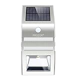 PROZOR Solar Light PIR Motion Sensor Light Waterproof LED Outdoor Wall Light with Stainless Steel Case for Outdoor Garden Fence Pathway Gutter Yard Silver