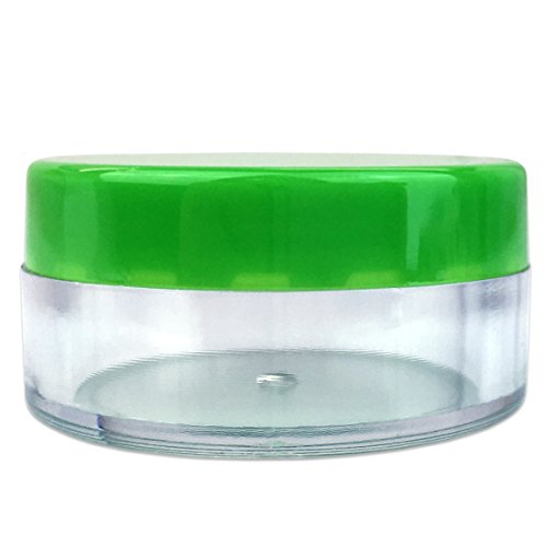 (Quantity: 20 Pieces) Beauticom 10G/10ML Round Clear Jars with GREEN Lids for Scrubs, Oils, Salves, Creams, Lotions, Liquid, Powder, Glitter, Sample Products - BPA Free