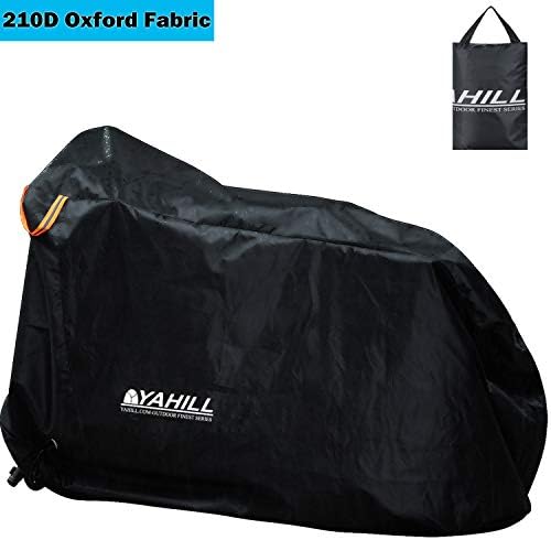 YAHILL Waterproof Bike Cover, Bicycle Rain Cover-210D Polyester Anti Dust UV Protection Cover, Outdoor Rainproof Windproof Cover for Mountain Road Electric Moto Bikes with Lock Hole Storage Bag-L,XL