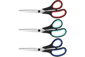3 Pack 8" Stainless Steel Scissors with Ultra Sharp Blades and Comfort Grip Handles Scissors All Purpose For Office Home Scho