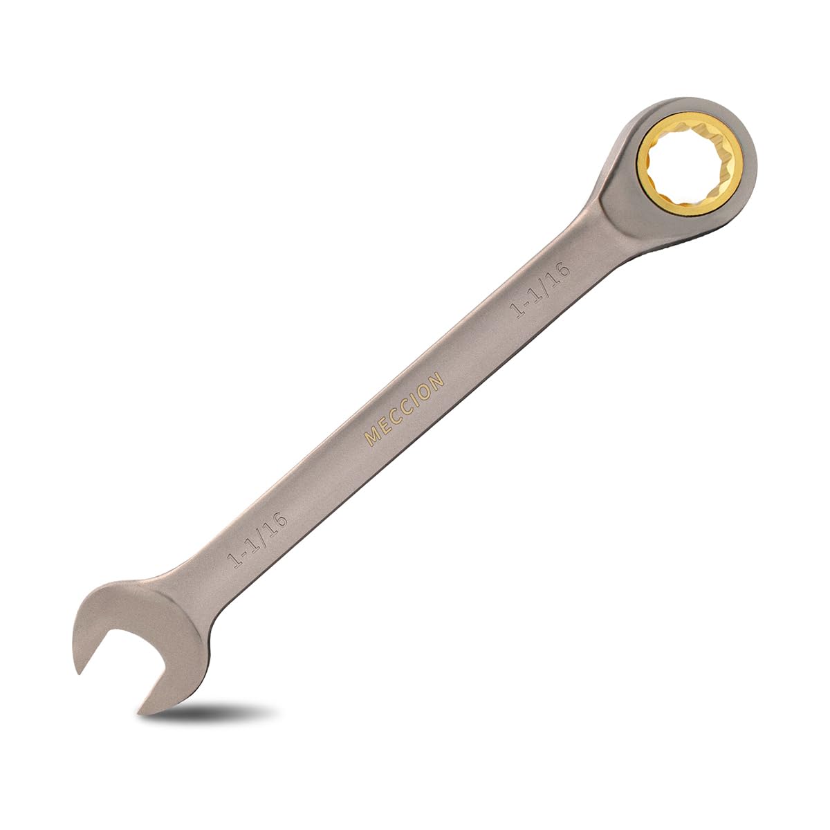 Photo 1 of Meccion Combination Wrench 1-1/16 Inch SAE Open End Ratcheting Wrench - Industrial Grade Gear Spanner with Grey Nickle Plated