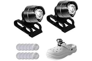 EQUEEN Headlights for Crocs, 2 Pcs Lights for Crocs with 3 Light Modes, IP65 Waterproof Lights for Crocs Shoes Accessories, Shoe Lights for Camping, 12 Pcs Button Cell Batteries Included, Black