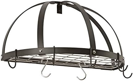 Half Dome Pot Rack w Grid in Hooks (Black/Brass)