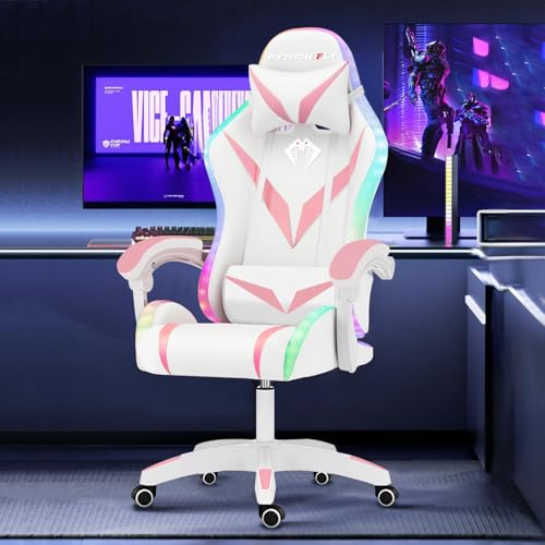 Cadeira Gamer RGB Python Fly com Iluminação Decorativa, Encosto Reclinável, Design Ergonômico para Escritório e Jogos (Rosa)