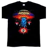 Boston Rock Band Classic Spaceship Distressed Black T-Shirt, Small