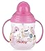 Nuby 1-Pack Designer Series No Spill Flip N' Sip Twin Handle Cup with Weighted Straw, 9 oz - Colors May Vary, Blue/Pink/Green/red/Aqua/Orange