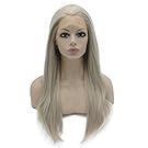 Mxangel Long Straight Half Hand Tied Gray Blond Synthetic Lace Front Wig Natural