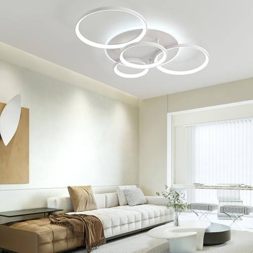 MOUNM Modern LED Ceiling Light, Bedroom Chandelier, Dimmable LED Ceiling Light, 3000 K-6000 K for Living Room, Bedroom, Dining Room, 60 W, 5600 lm