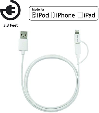 [Apple MFi Certified] MYOHO 3.3 feet / 1 m Universal 2-in-1 Charge &amp; Sync Cable MicroUSB, MFi 8 pin connectors for Apple, Android; iphone 6s, 6sPlus, 6, 5S, Samsung S6, S7, S5, Blackberry ipad mini