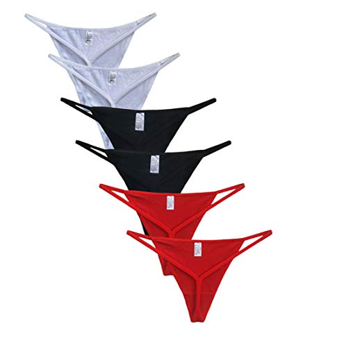 AngShine 6 Pack Cotton G-String, Women's Sexy Low Rise Panties Simple Soft Thong (Mix Color_Pack of 6, Large)