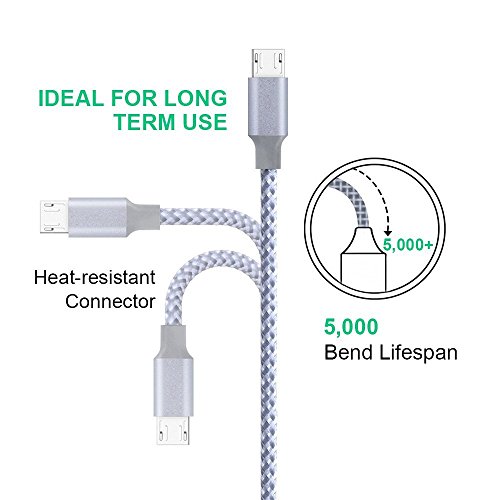 Vanzon Micro USB Cable,5Pack 3FT 2x6FT 2x10FT Long Premium Nylon Braided Android Charger USB to Micro USB Charging Cable Samsung Charger Cord for Samsung Galaxy S7 Edge/S7/S6/S4/S3,Note 5/4/3-Gray
