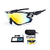 My case diy store Polarized Sports Sunglasses with 3 Interchangeable Lenses UV400 Protection Cycling Glasses With 5 Interchangeable Lenses for Cycling, Baseball ,Fishing, Ski Running ,Golf Black