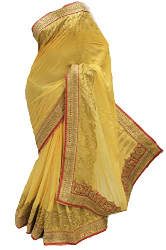 RUBS2637 Stylish Yellow & Coral Party Saree