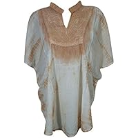 Women's Kimono Top Blouse Tie Dye Neck Embroidered Beach Coverup One Size