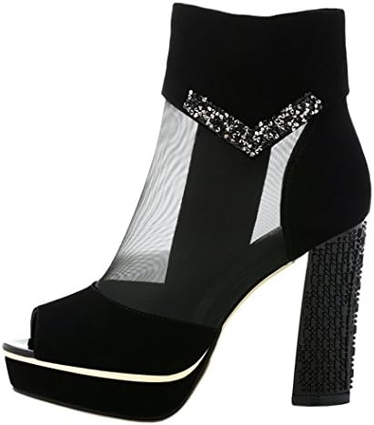 WUXING Christmas Women's Heels Sandal Gauze Net Peep Toe Spring Summer Shoes(5.5 B(M)US, black)