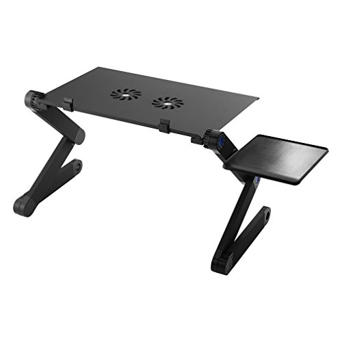 Portable Adjustable Laptop Table For Bed and Sofa w/2 CPU Fans and Mouse Pad, Aluminum Laptop Desk Stand Table Vented Ergonomic Macbook Desk Table TV Bed Lap Tray Vented Folding Stand Up/Sitting