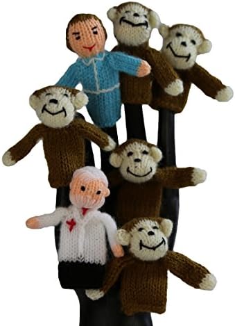 Five Little Monkeys Jumping On The Bed Finger Puppet Set of 7 from Peru - Includes 5 Monkeys, Mother, Doctor -Fair Trade