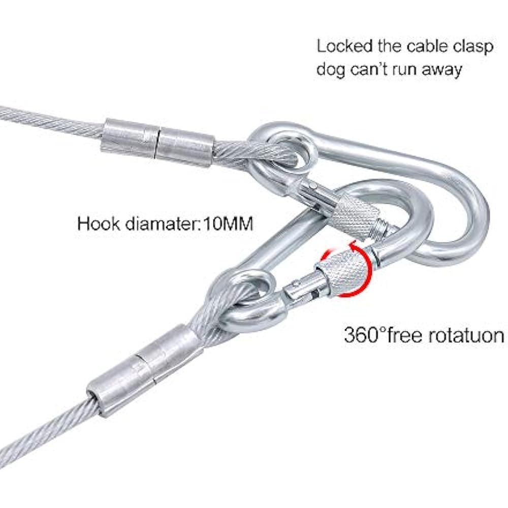 XiaZ 30 Feet Tie Out Cable Dogs, Locking Carabiner Runner Chain Outside