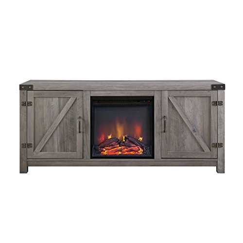 Pemberly Row 58" Farmhouse Barn Door Electric Fireplace TV Stand