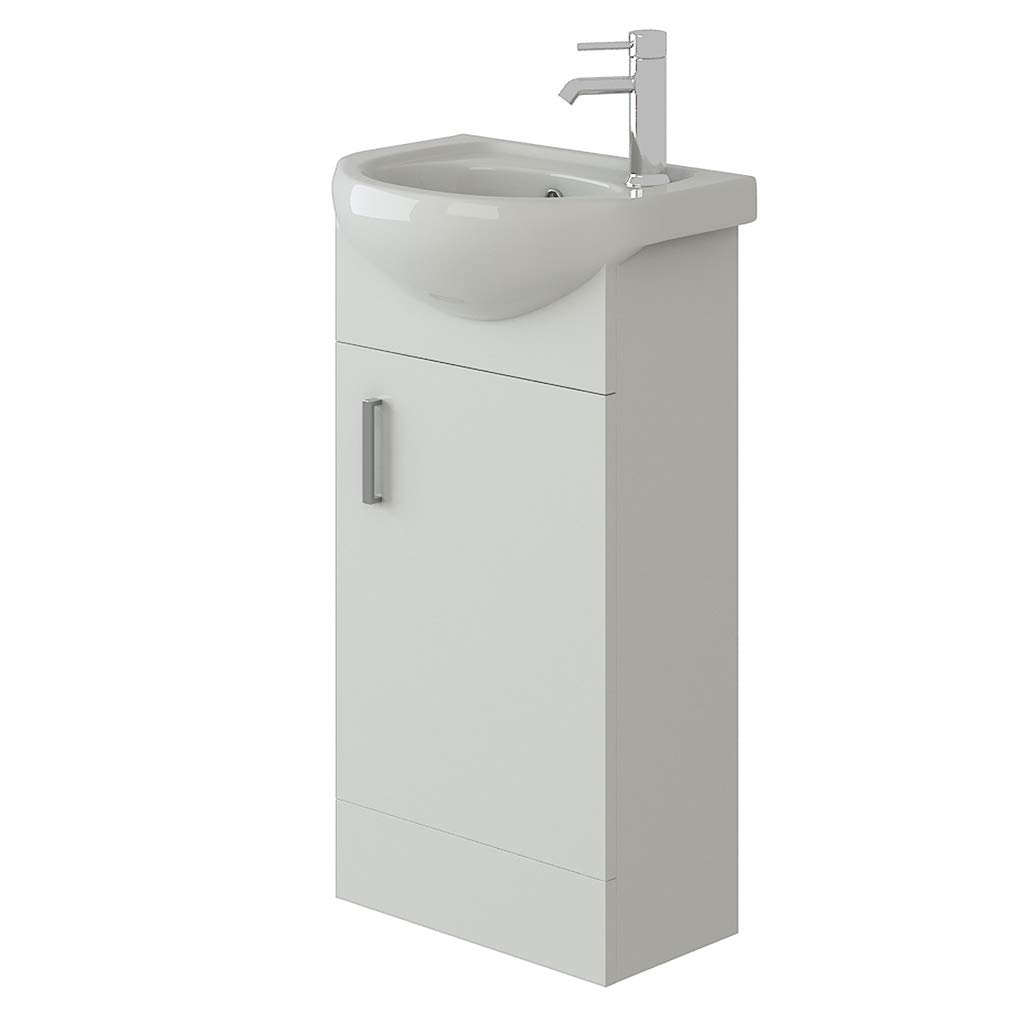 Linx Free Standing White High Gloss Bathroom Cloakroom Vanity Basin Cabinet Sink Storage Furniture Unit - 420mm