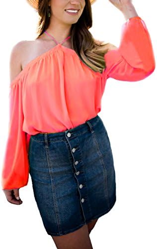 Vemvan Women's Spaghetti Halter Off The Shoulder Blouse Long Sleeve Shirt Tops