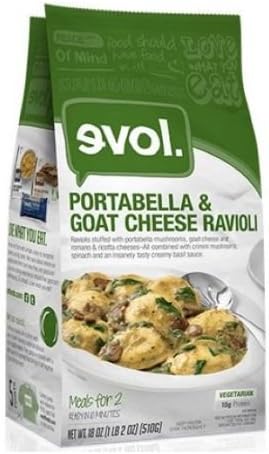 Evol Foods Portabella and Goat Cheese Ravioli, 18 Ounce -- 6 per case.