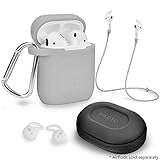 Airpods Accessories Set, Filoto Airpods Waterproof Silicone Case Cover with Keychain/Strap/Earhooks/Accessories Storage Travel Box for Apple Airpod (Gray)