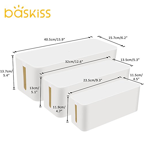 [Set of Three] Cable Management Boxes Organizer, 50 Wire Ties, Large Storage Holder for Desk, TV, Computer, USB Hub, System to Cover and Hide & Power Strips & Cords - Thumbnail 2