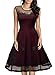 Miusol Women's Elegant Illusion Floral Lace Cap Sleeve Bridesmaid Prom Dress (X-Large, Wine)