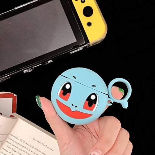 AirPods Case Soft Silicone Shockproof Cover for Apple Airpods 2 & 1, Jigglypuff Gengar Squirtle 3D Unique Design Skin Kits with Carabiner Holder for Air Pods (Squirtle)