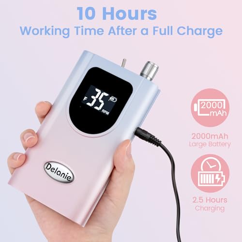 Delanie Professional Nail Drill High Torque 35000 RPM Rechargeable Portable Electric Nail File for Acrylic & Gel, High Speed, Low Heat, Low Vibration, Gradient